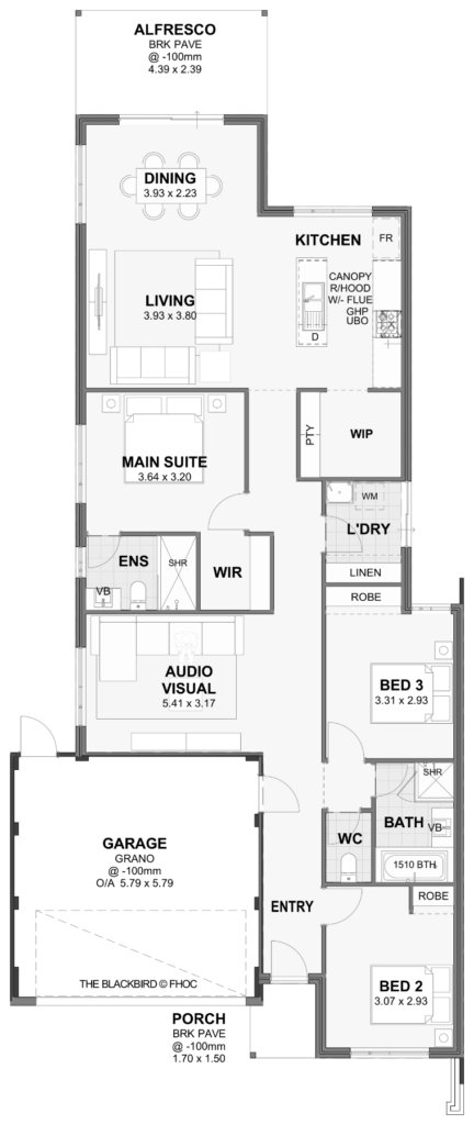 Blackbird — 3x2, 10.5m lot home design floor plan, Perth