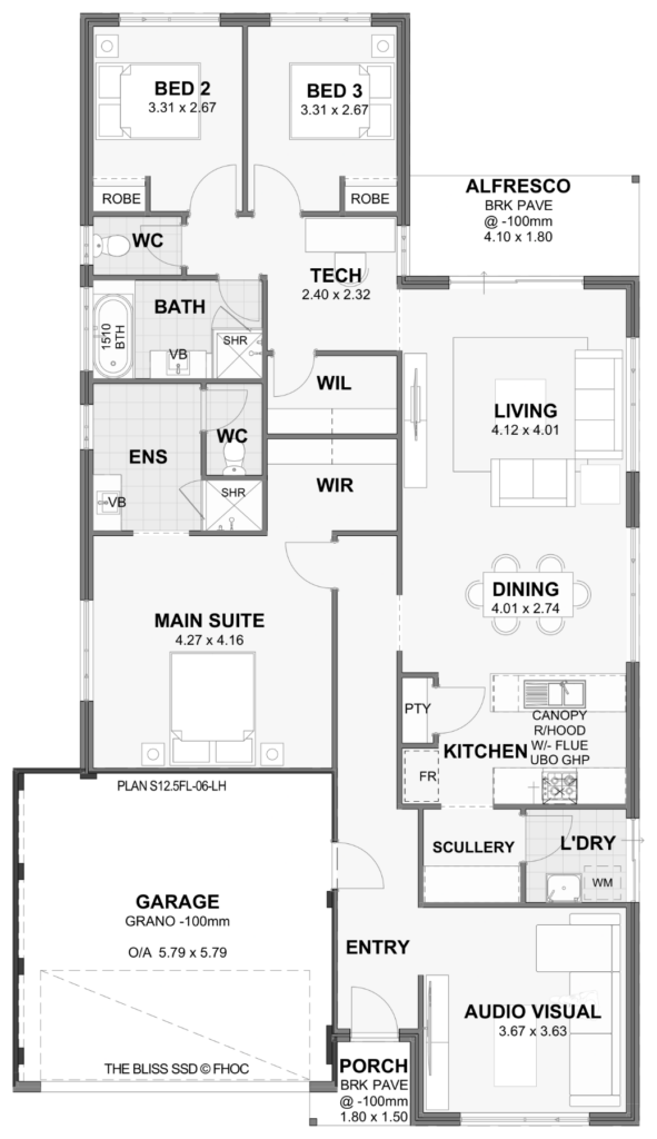 Bliss — 3x2, 12.5m lot home design floor plan, Perth