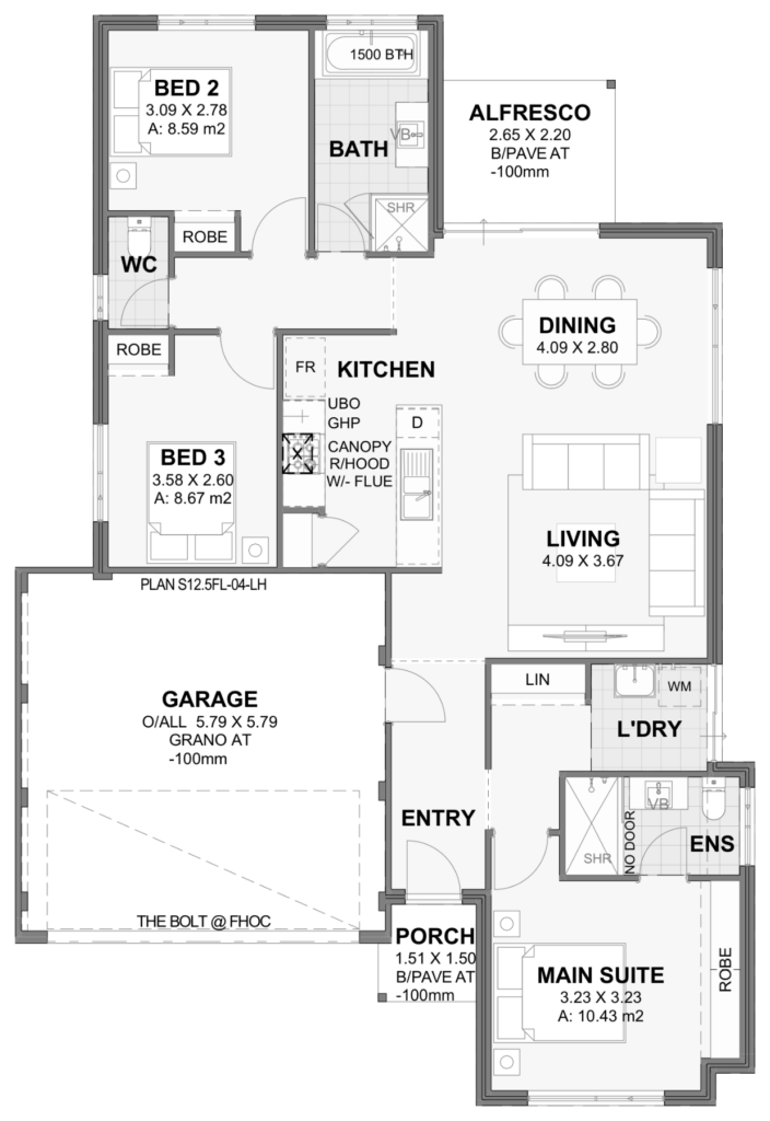 Bolt — 3x2, 12.5m lot home design floor plan, Perth