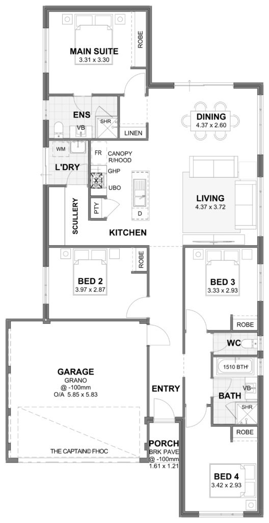 Captain — 4x2, 12m lot home design floor plan, Perth