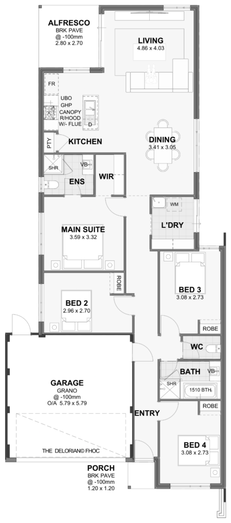 Delorian — 4x2, 10m lot home design floor plan, Perth