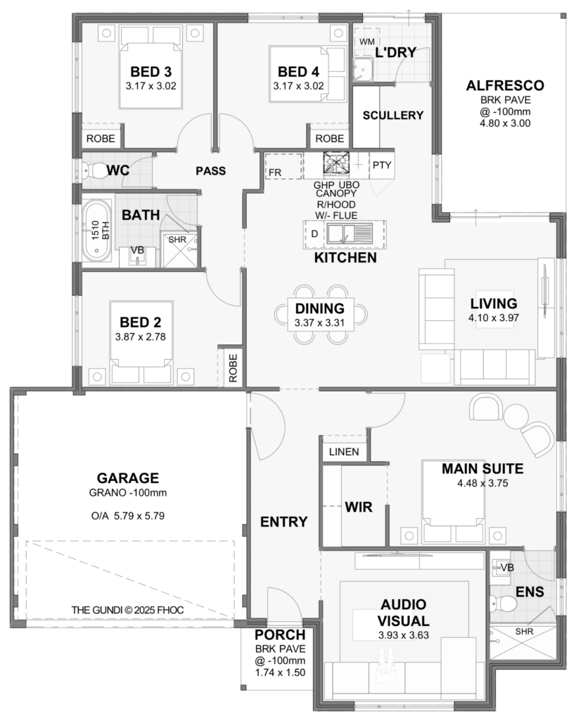 Gundi — 4x2, 15m lot home design floor plan, Perth