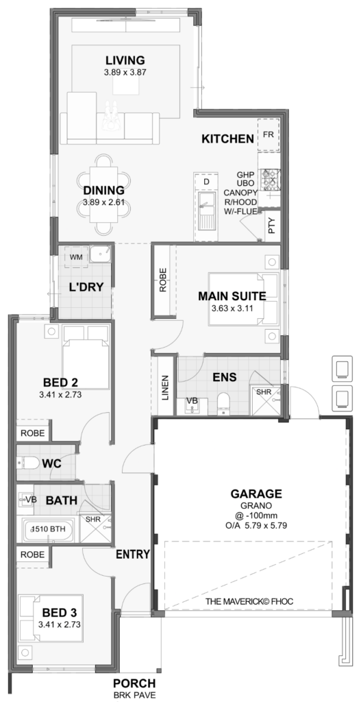 Maverick — 3x2, 10m lot home design floor plan, Perth