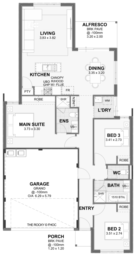 Rocky — 3x2, 10m lot home design floor plan, Perth