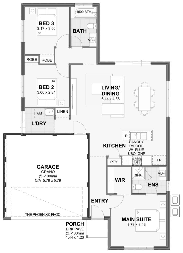 Phoenix — 3x2, 12.5m lot home design floor plan, Perth