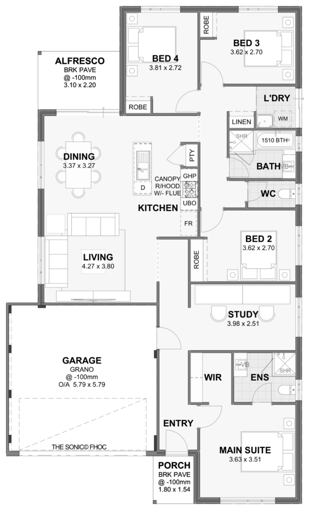 Sonic — 4x2, 12.5m lot home design floor plan, Perth
