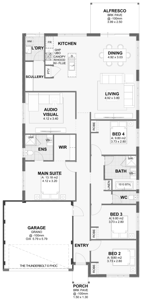 Thunderbolt — 4x2, 12.5m lot home design floor plan, Perth