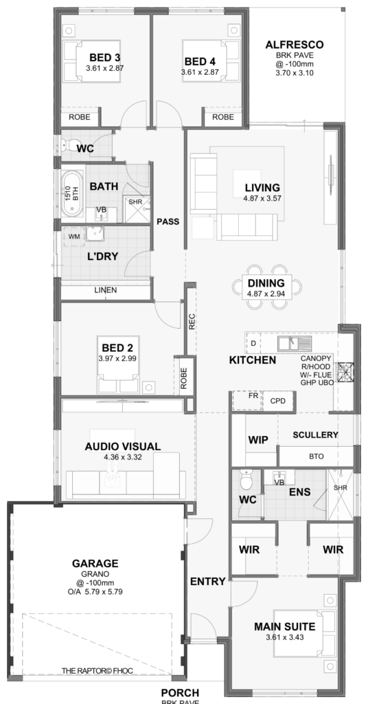 Raptor — 4x2, 12.5m lot home design floor plan, Perth