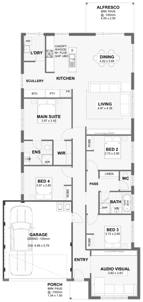 Reverie — 4x2, 12.5m lot home design floor plan, Perth