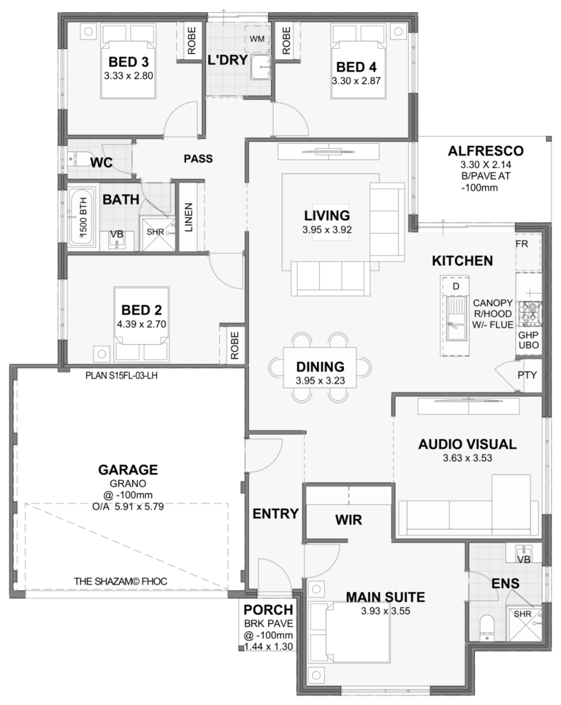 Shazam — 4x2, 15m lot home design floor plan, Perth