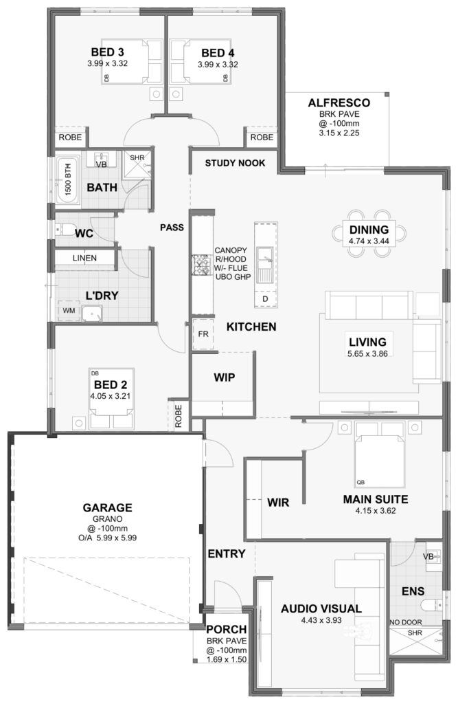 Skywalker — 4x2, 15m lot home design floor plan, Perth
