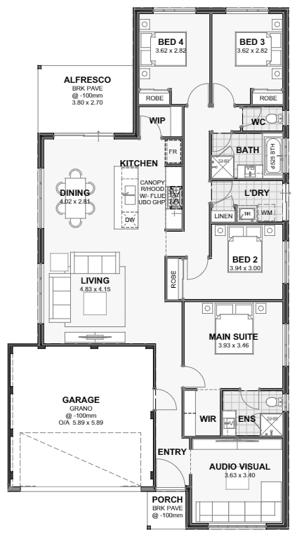 Capri — 4x2, 12.5m lot home design floor plan, Perth