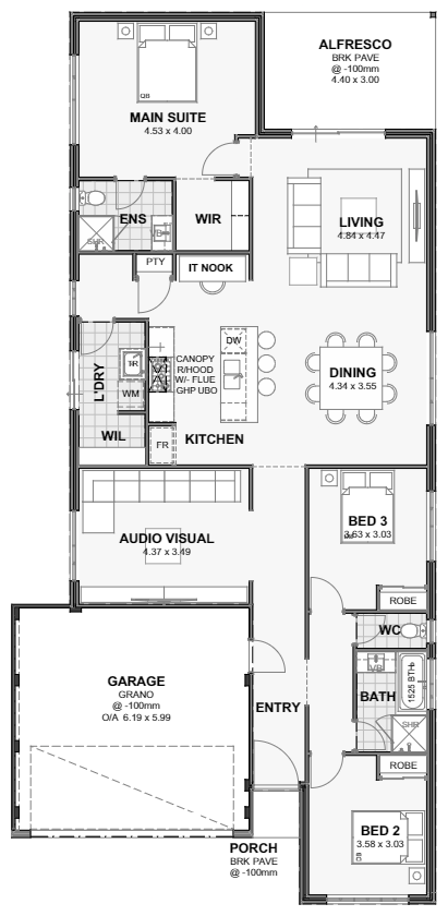 Barossa — 3x2, 12.5m lot home design floor plan, Perth