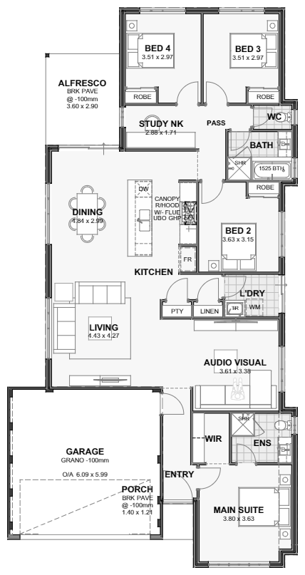 Jasper — 4x2, 12.5m lot home design floor plan, Perth