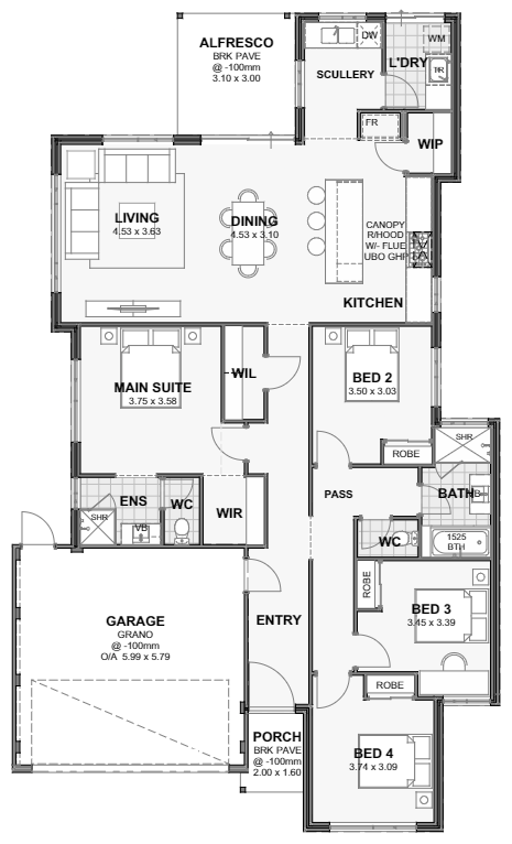 Visalia — 4x2, 12.5m lot home design floor plan, Perth