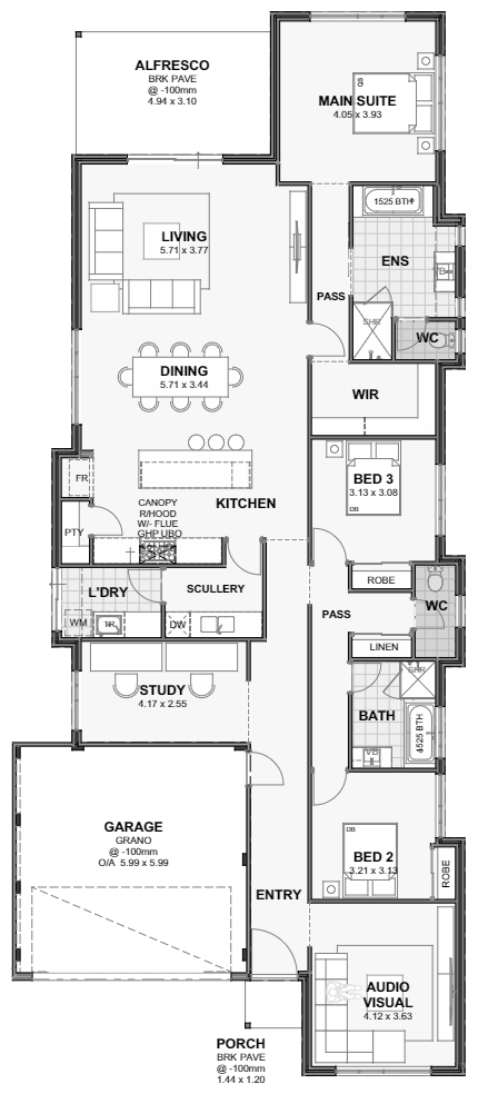 Glendale — 3x2, 12.5m lot home design floor plan, Perth