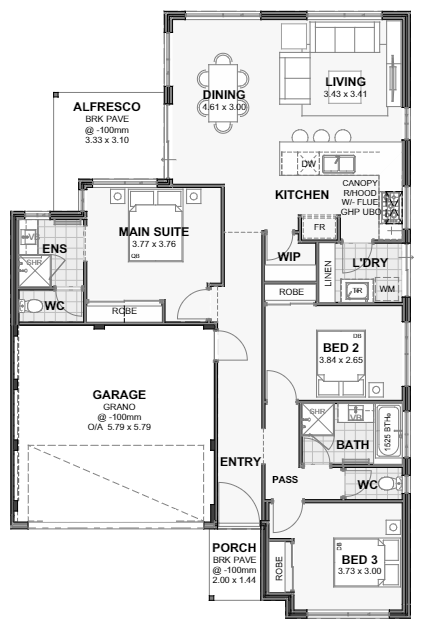 Chateau — 3x2, 12.5m lot home design floor plan, Perth