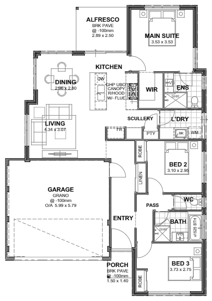 Imperium — 3x2, 12.5m lot home design floor plan, Perth