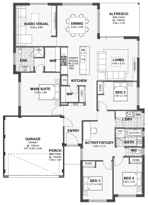 Providence — 4x2, 15m lot home design floor plan, Perth