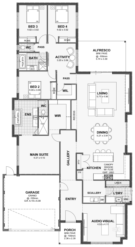 Seabreeze — 4x2, 15m lot home design floor plan, Perth