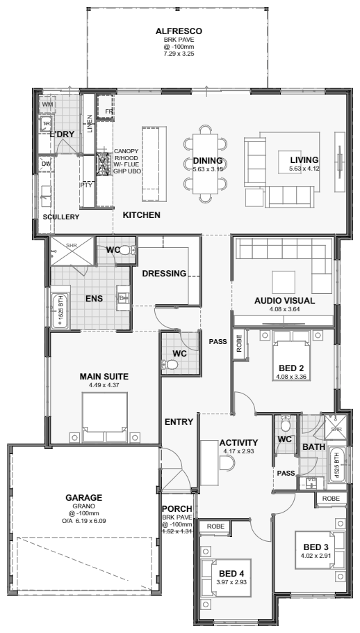 Stamford — 4x2, 15m lot home design floor plan, Perth