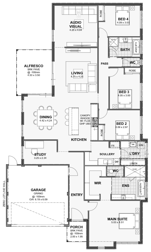 Seville — 4x2, 15m lot home design floor plan, Perth