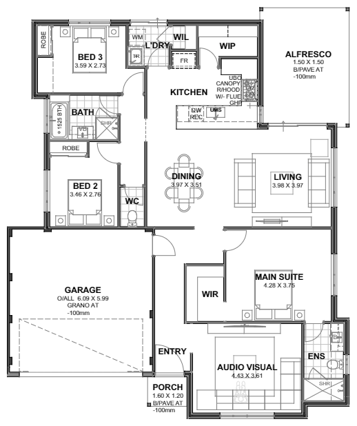 Bungalow — 3x2, 15m lot home design floor plan, Perth