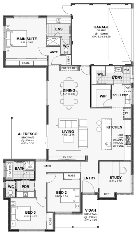 Bellarine — 3x2 corner lot home design floor plan, Perth