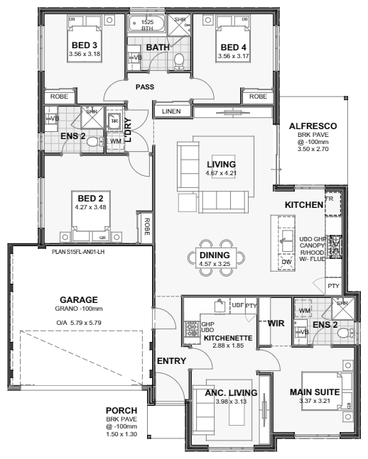 Shangdu — 4x3, 15m lot home design floor plan, Perth