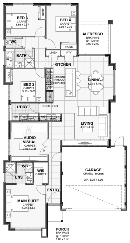 Zen — 4x2, 12.5m lot home design floor plan, Perth