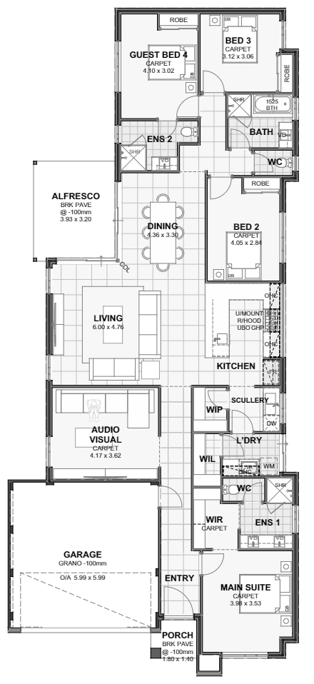 Aura — 4x3, 12.5m lot home design floor plan, Perth