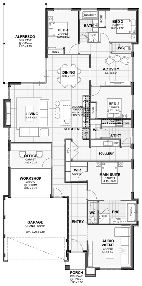 Pinnacle — 4x2, 15m lot home design floor plan, Perth